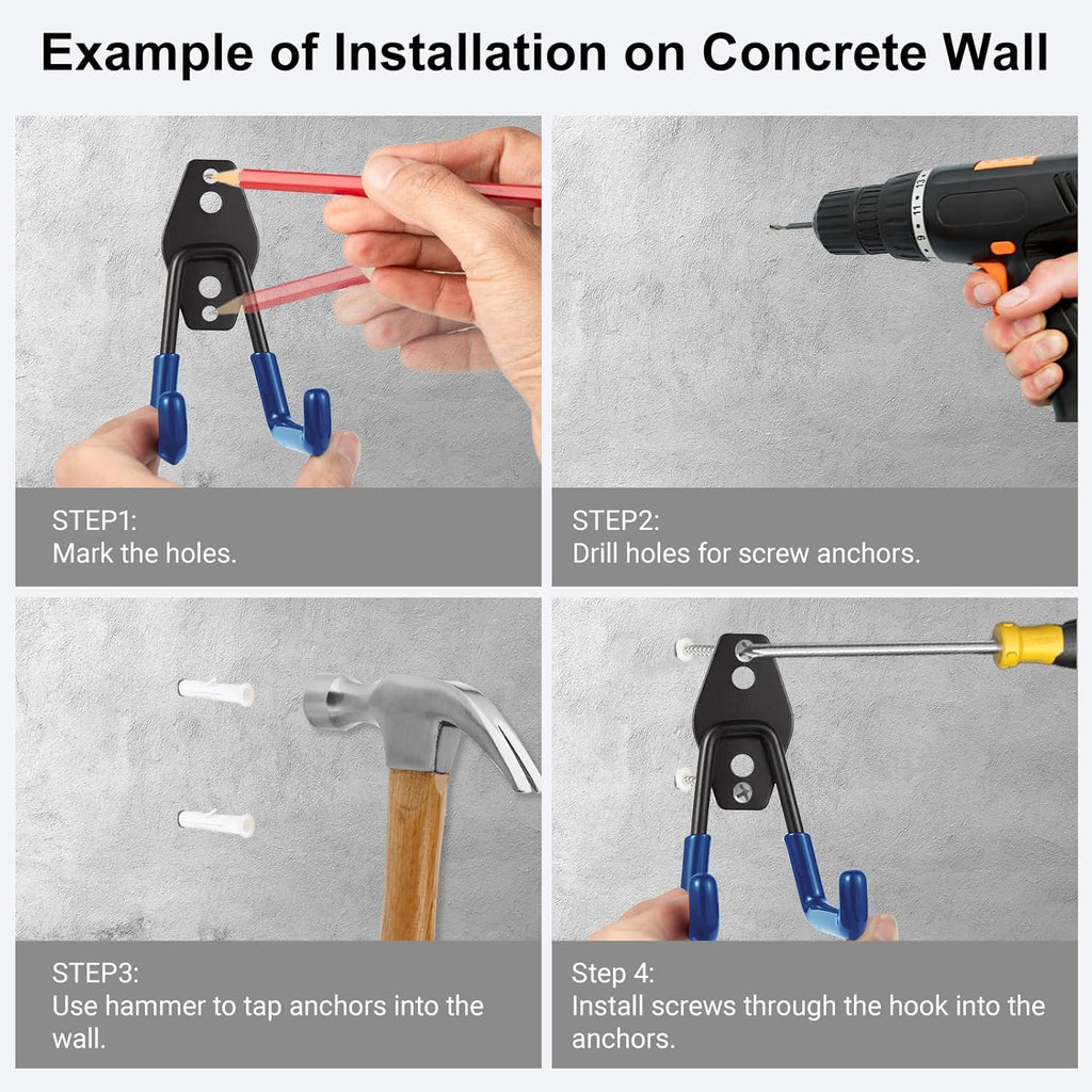 Steel Garage Hooks - Heavy Duty Wall Tool Organizer | 10 Pack for Ladders, Ropes & Garden Tools