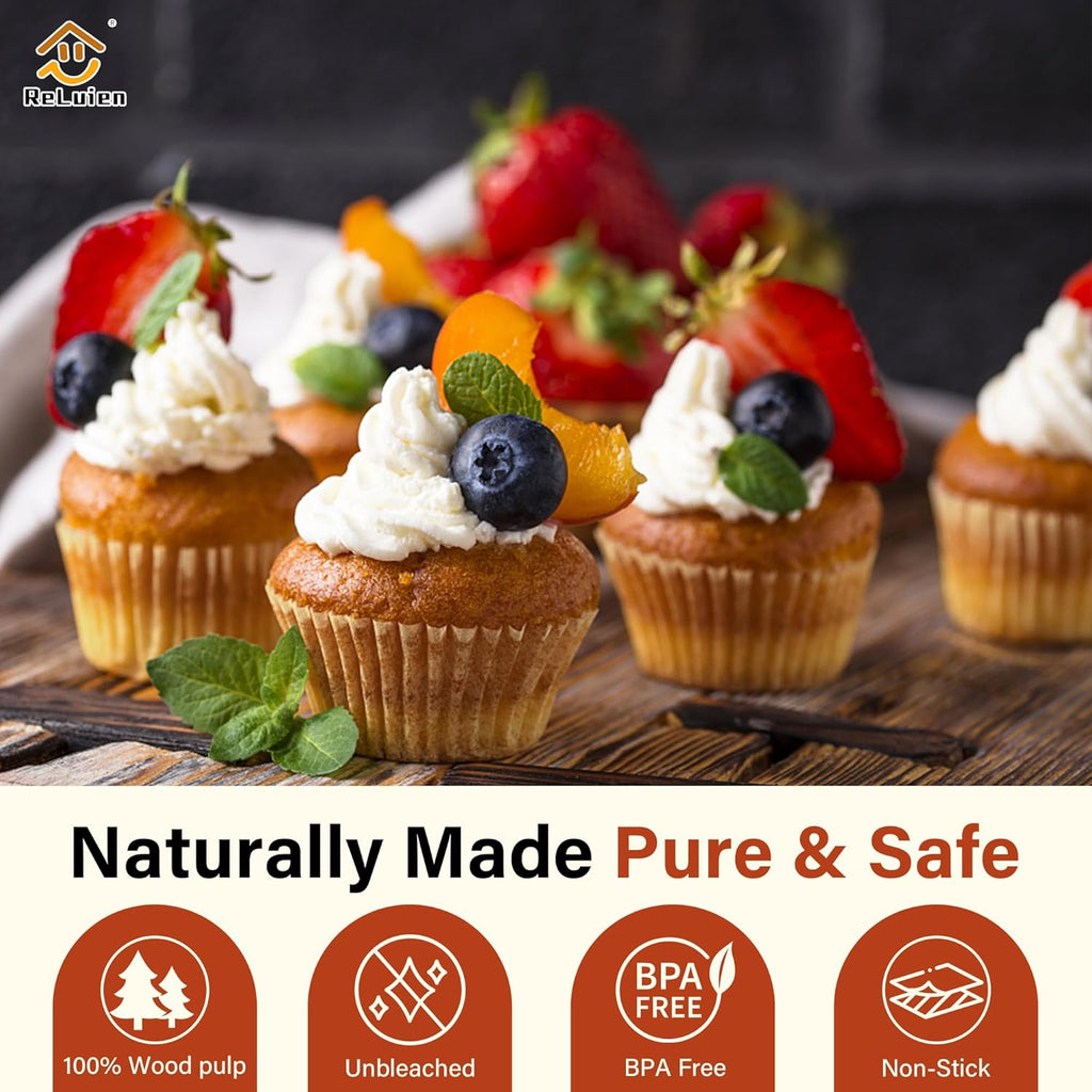 Standard Natural Cupcake Liners - 200 Pcs Greaseproof Parchment Baking Cups for Muffins & Treats