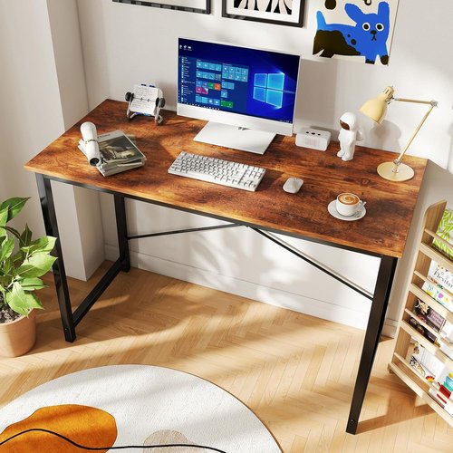 DUMOS 44-Inch Computer Desk - Modern Home Office Writing Table with X-Shaped Reinforcement | Rust Finish