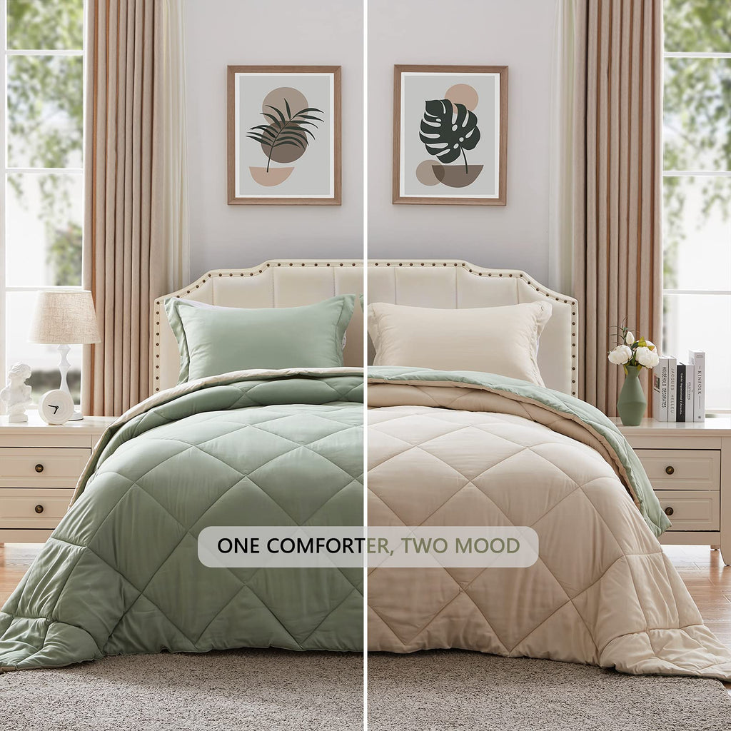 NexHome Twin Comforter Set - Sage Green Comforter Twin Size Bedding Set - Soft Down Alternative Comforter Bed Set 2 Pieces for Kids Boys Girls- 1 Comforter (68"x88") + 1 Pillow Sham (20"x26")