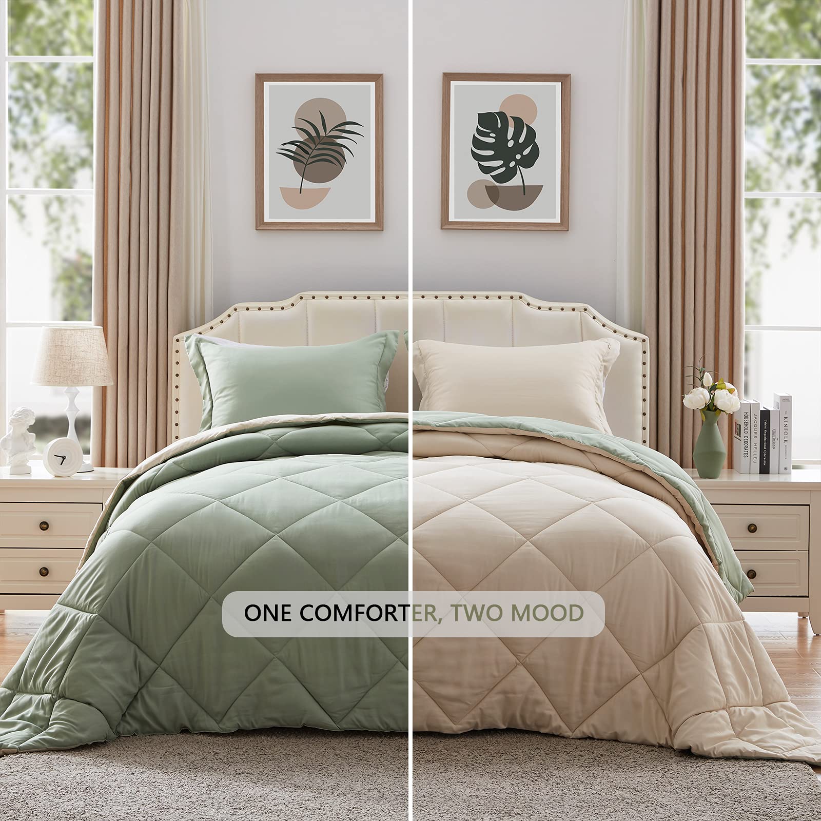 NexHome Twin Comforter Set - Sage Green Comforter Twin Size Bedding Set - Soft Down Alternative Comforter Bed Set 2 Pieces for Kids Boys Girls- 1 Comforter (68"x88") + 1 Pillow Sham (20"x26")