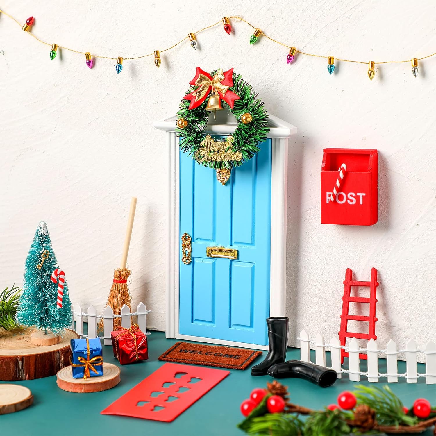 Skiennix 20 Pcs Christmas Elf Fairy Doors - Enchanted Miniature Outdoor Decor for Kids | Red & Blue