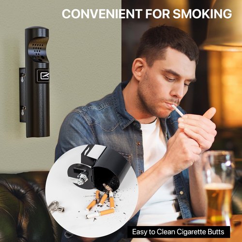 ZhouDaShu Outdoor Cigarette Disposal - Wall Mounted Cylinder Ashtray, Commercial Cigarette Butt Container - 2PCS Black