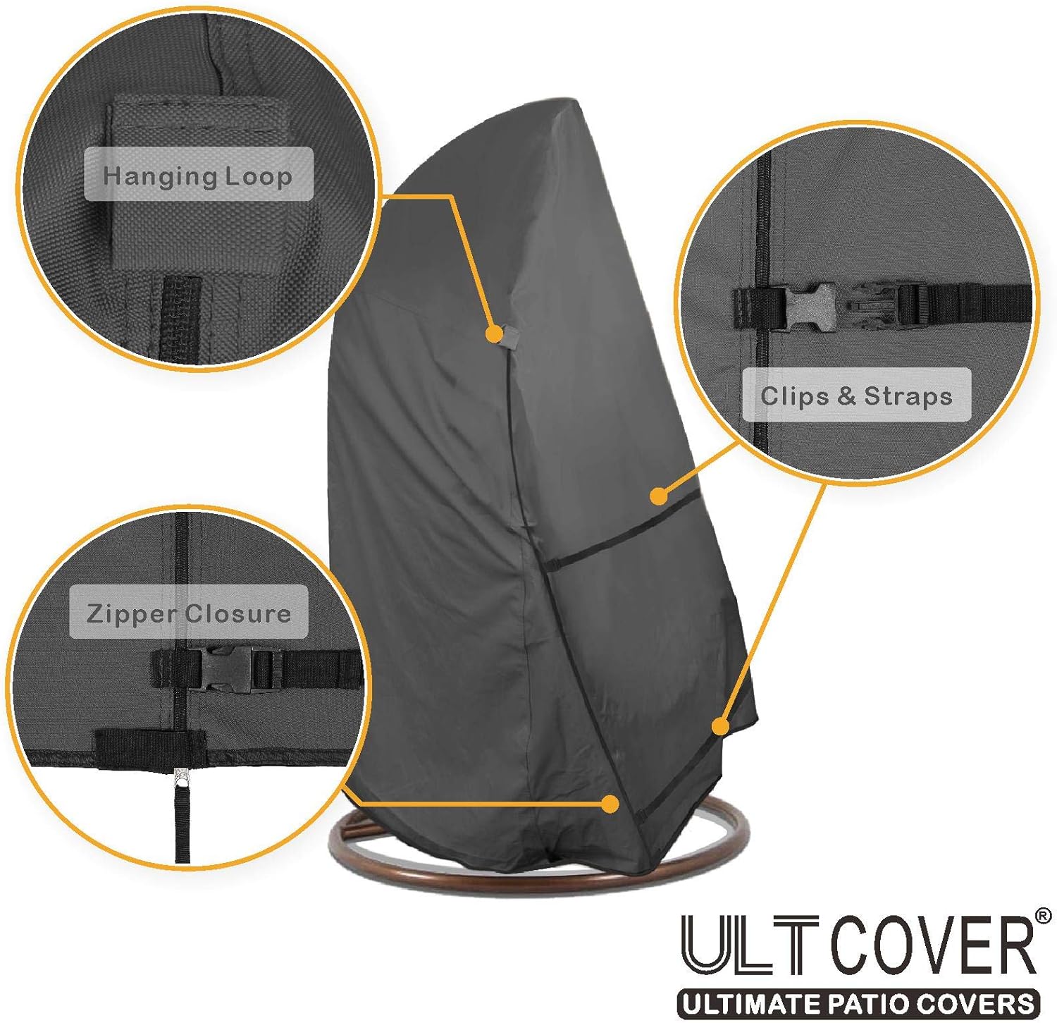 ULTCOVER Patio Hanging Egg Chair Cover - Waterproof Protection for Single Seat Swing | 45W x 33D x 68H Inches, Black