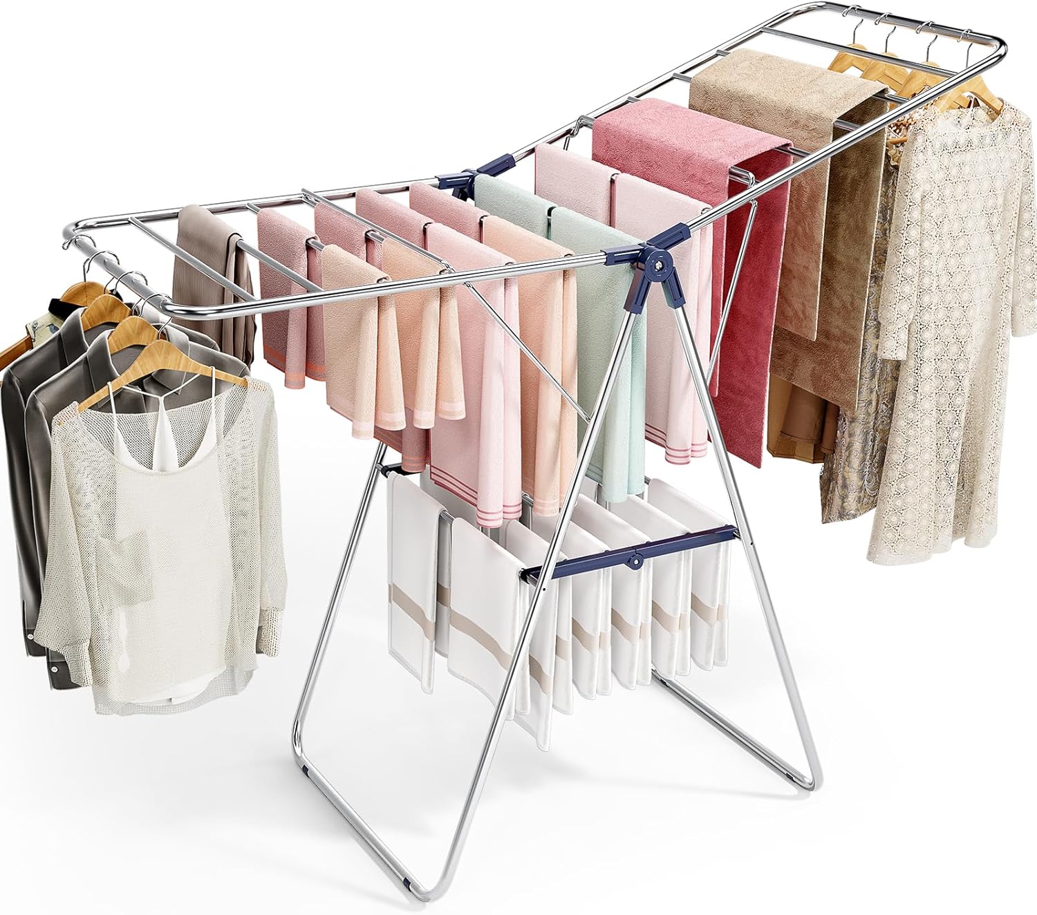 APEXCHASER Stainless Steel Clothes Drying Rack - Height-Adjustable & Foldable Gullwings for Indoor/Outdoor Use