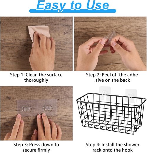 Lasuroa Shower Caddy Adhesive Replacement - 14 Pcs Waterproof No-Drill Hooks for Bathroom & Kitchen