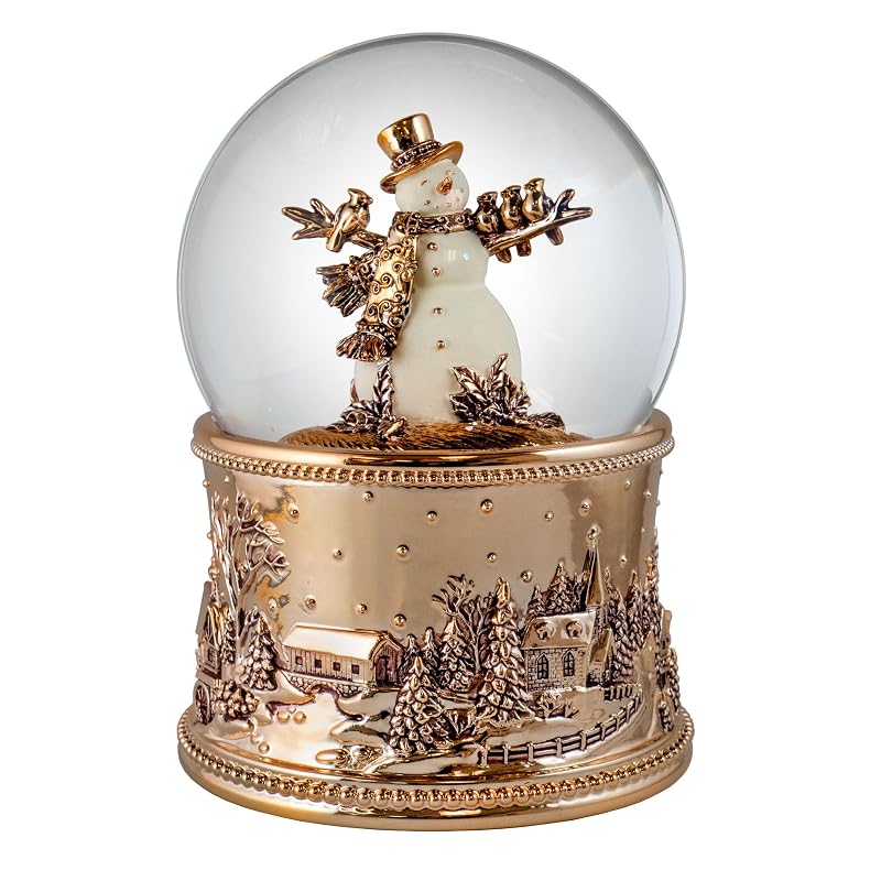100mm Revolving Snowman Blowing Snow Globe - Copper Base, Frosty Tune