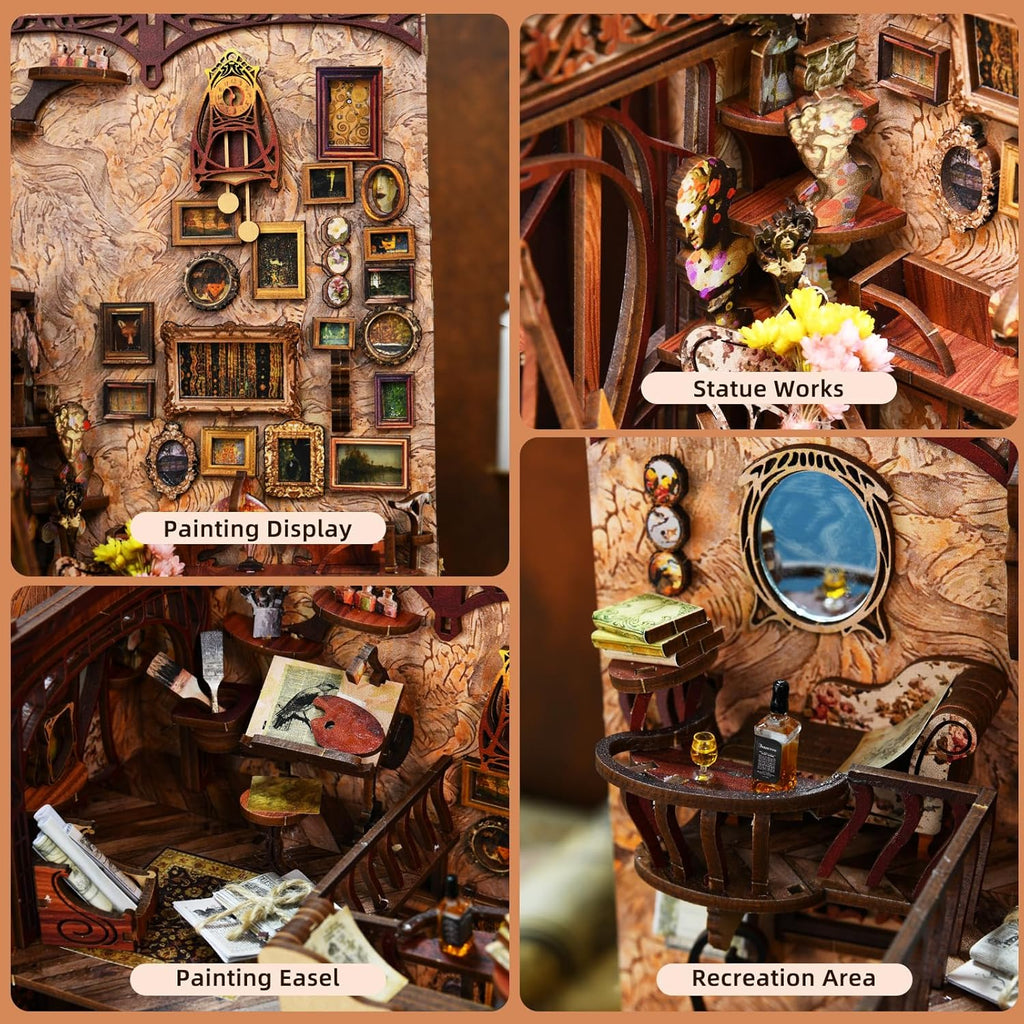 MiniCity Book Nook Kit - DIY Miniature Dollhouse Bookend Decor with LED Light | Painter's Day at Dusk