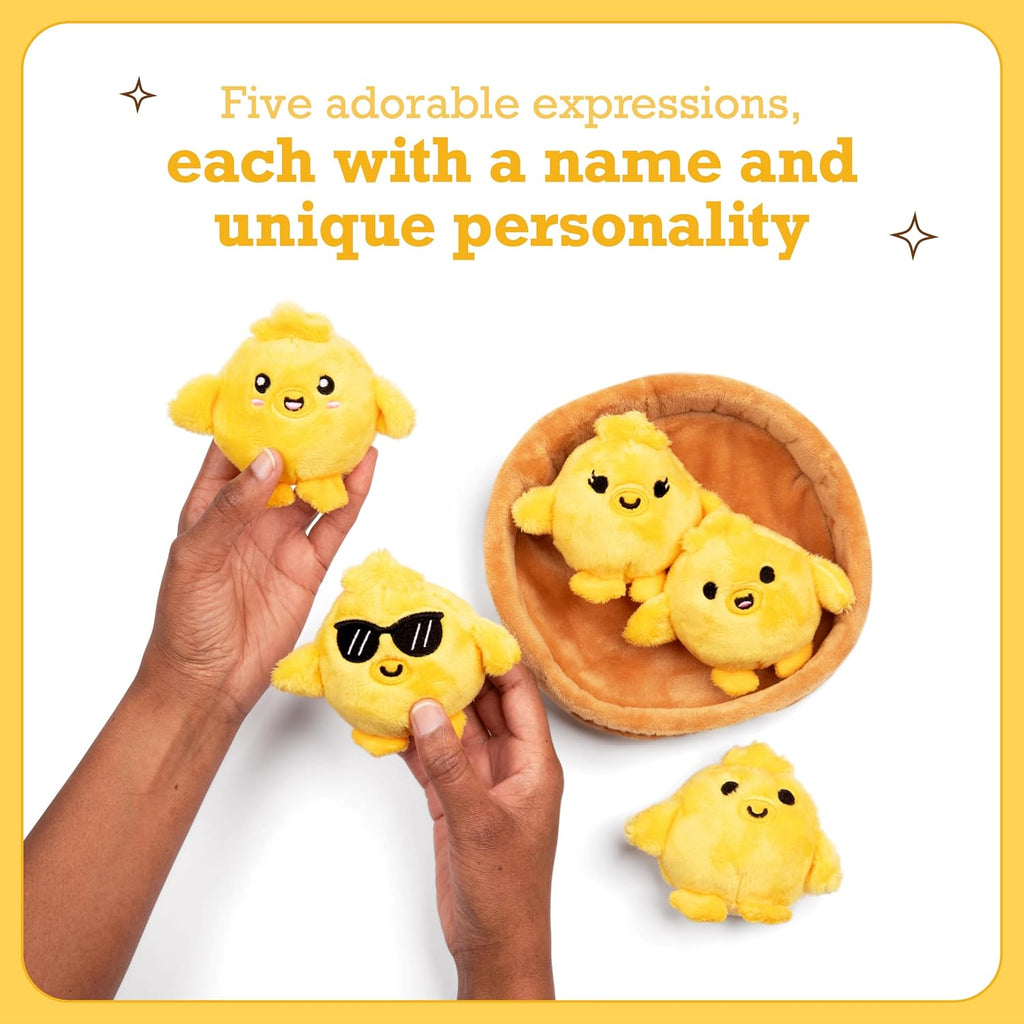 Relatable Emotional Support Chickies | Cuddly Plush Stuffed Animals - Set of 5 with Carrying Basket
