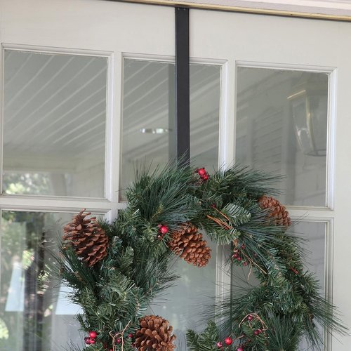 Haute Decor Over The Door Wreath Hanger Hook - Adjustable Length, Holds Up to 20 lbs - Matte Black, 2-Pack