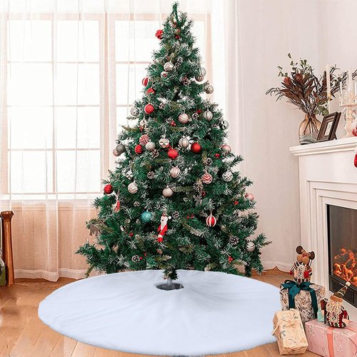 60 Inch White Christmas Tree Skirt, Faux Fur Large Christmas Tree Skirt Holiday Xmas Decorations