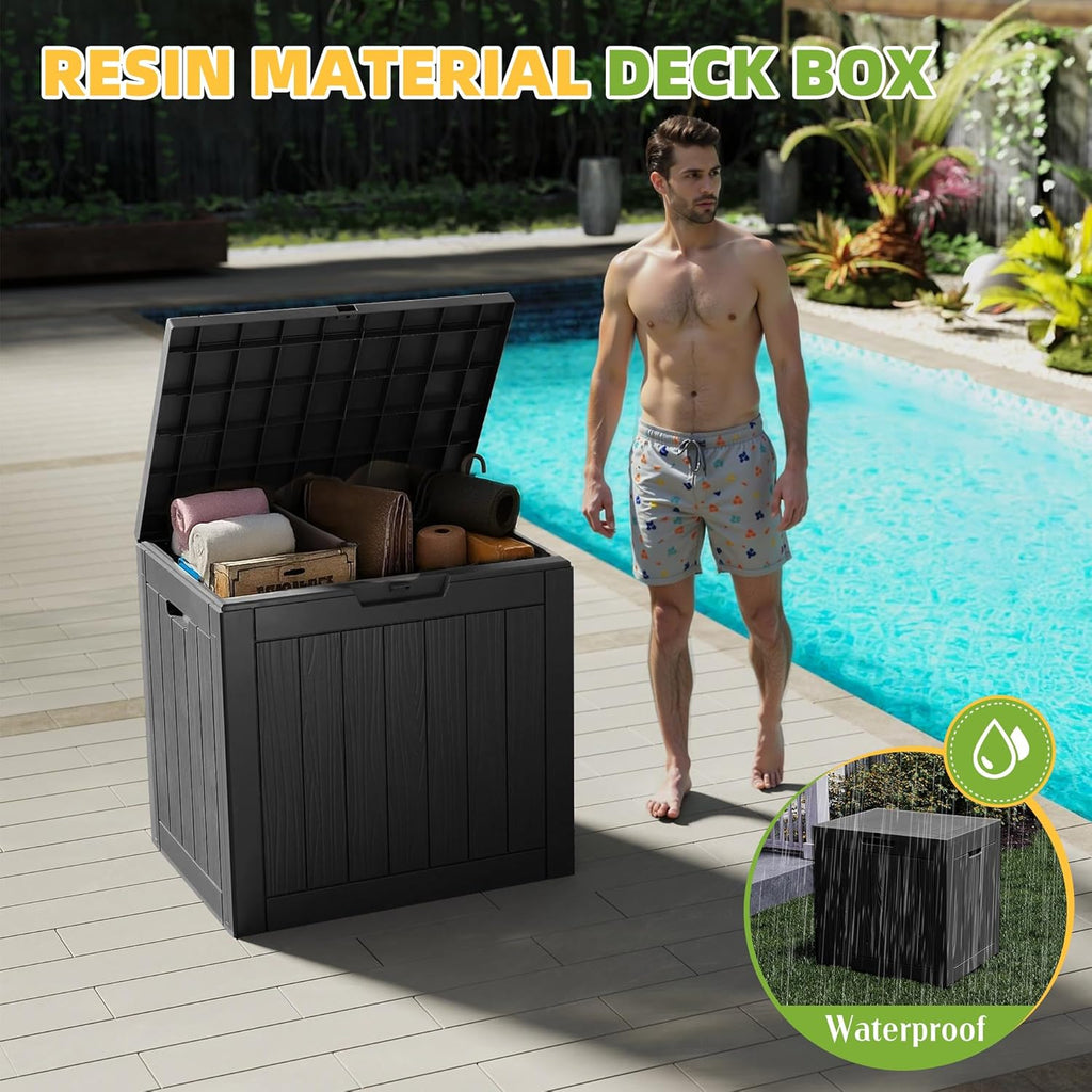 35 Gallon Resin Deck Box - Waterproof, UV-Resistant Outdoor Storage for Cushions & Tools | Black