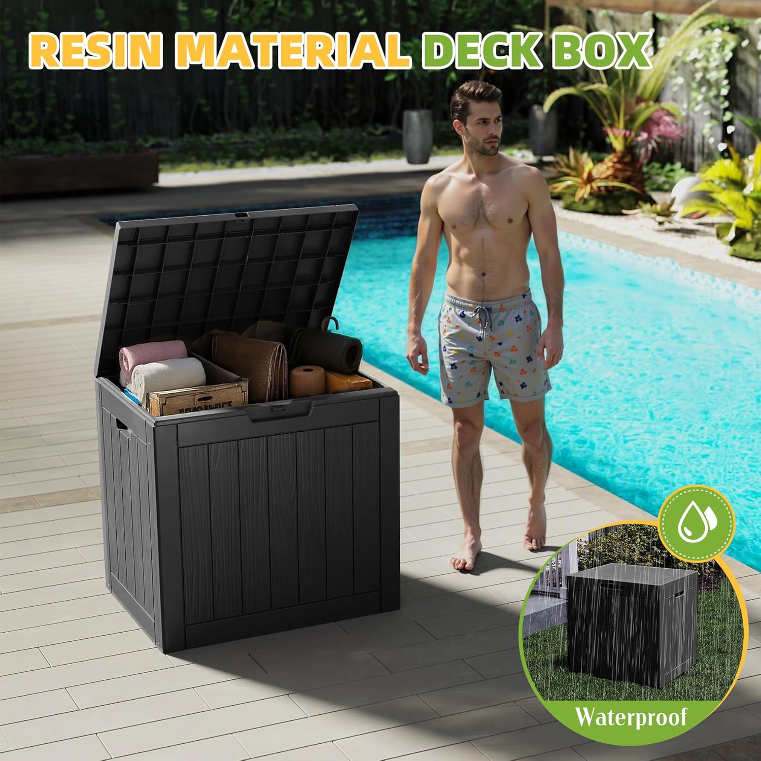 35 Gallon Resin Deck Box - Waterproof, UV-Resistant Outdoor Storage for Cushions & Tools | Black