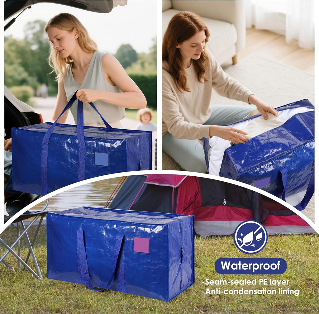 Skiennix 6 Pack Moving Bags - Extra Large 93L Heavy Duty Waterproof Storage Totes | Ideal for College Dorm & Home Organization - Blue
