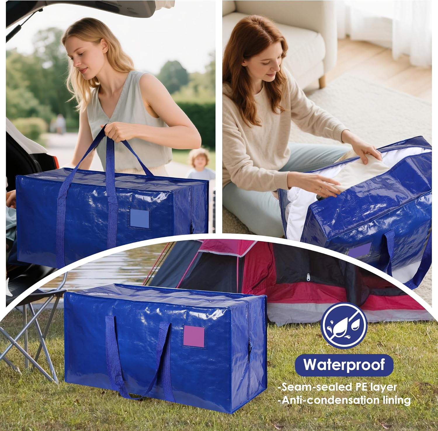Skiennix 6 Pack Moving Bags - Extra Large 93L Waterproof Storage Totes for Home Organization | Blue