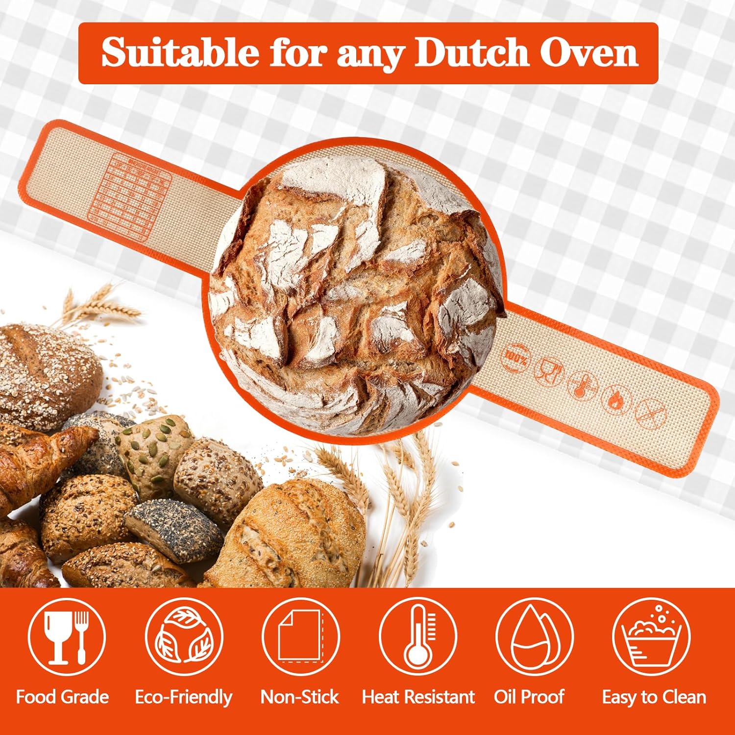 UBeesize Silicone Bread Sling - Reusable Non-Stick Baking Mat for Dutch Oven | 2-Pack with Extra Long Handles