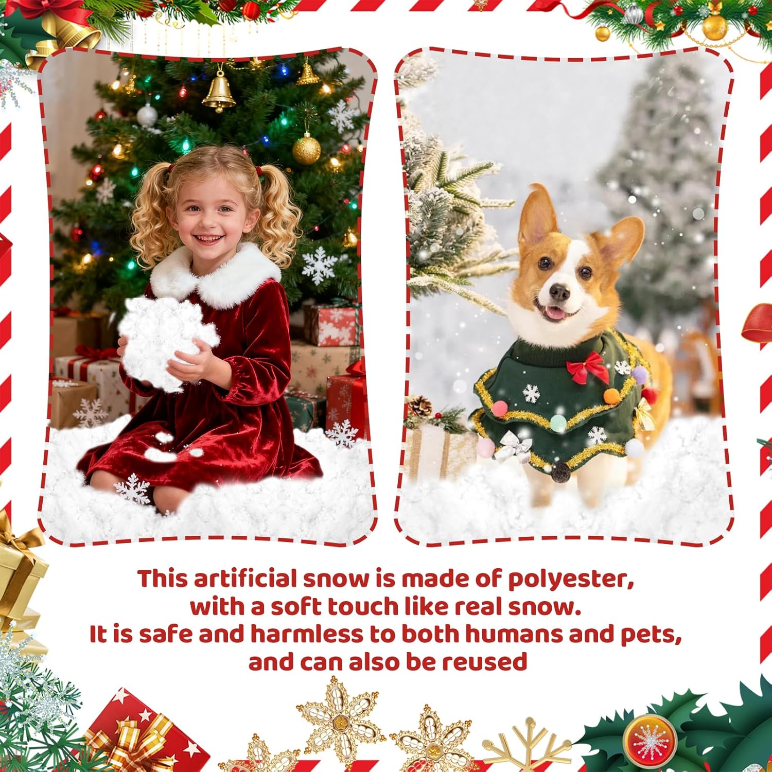 Skiennix Christmas Fake Snow Decor - Fluffy Artificial Snow Cotton for Indoor Decoration | 5.3oz