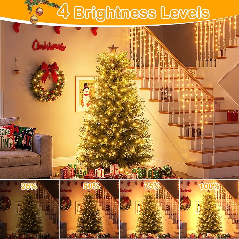Decute 300LED 99FT Green Wire Christmas String Lights with Remote - Dimmable, UL Listed