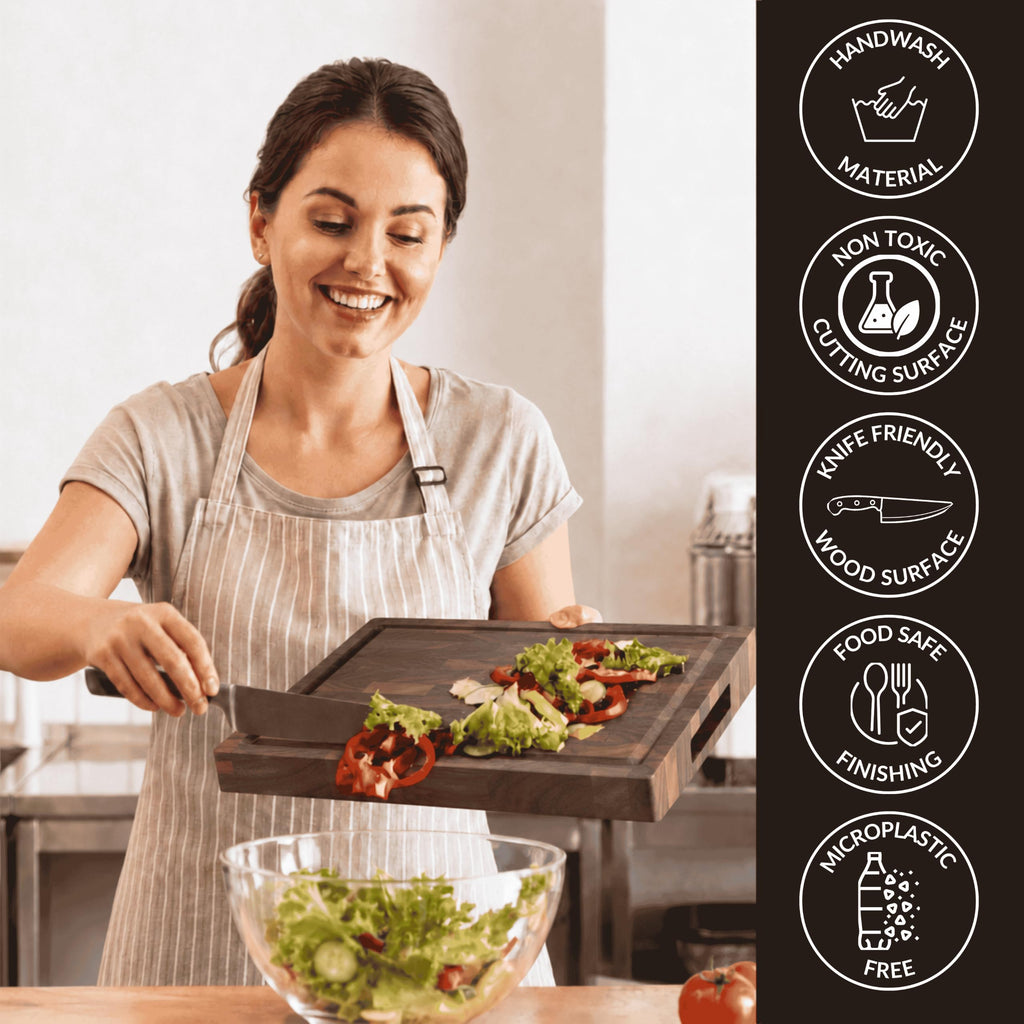 Cutting Board for Kitchen – Wood Cutting Board, Non-Toxic Butcher Block, Walnut Cutting Boards with Juice Groove & Handles, Charcuterie Board – Walnut (EndGrain) - 10" x 13.75" x 1.75"