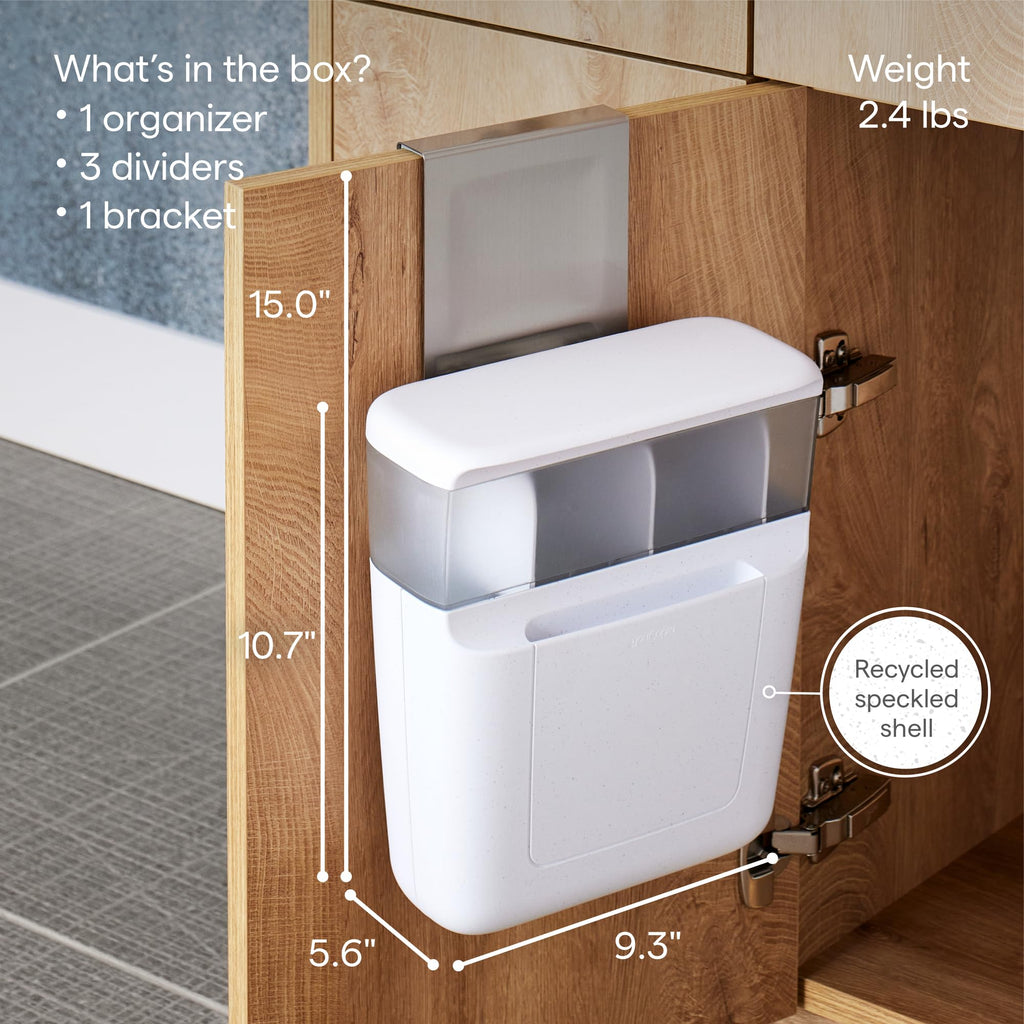 YouCopia DoorStash Toiletry Organizer, Hanging Bathroom Cabinet Door Organizer with 3 Adjustable Compartments and Covered Lid for Accessory Organization