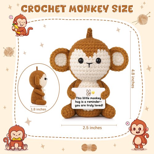 SiplyHaven Monkey Gifts Positive Crochet Monkey Stuffed Animal Emotional Support Crochet Monkeys Plush Birthday Gifts for Women Men Daughter Son Friends Brown