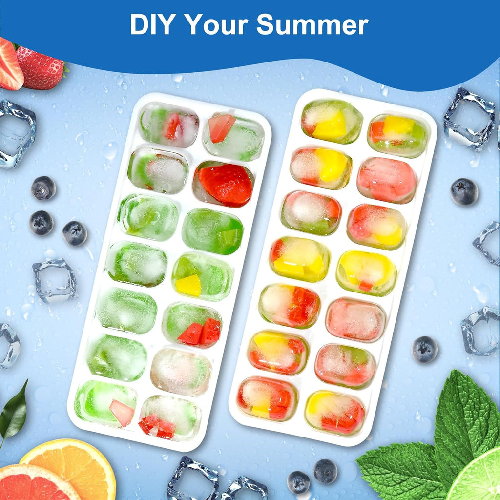 Skiennix Ice Cube Tray - Easy-Release Silicone Ice Cube Molds with Lids | Stackable 3-Pack, BPA-Free