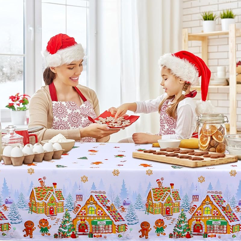 Gingerbread Christmas Tablecloth 60 x 104 Inch Rectangular Polyester - Tiamon