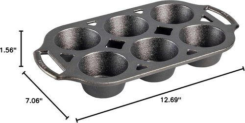 Lodge Cast Iron Muffin Pan - Durable Non-Stick Bakeware for Perfect Muffins | 6-Cup Capacity