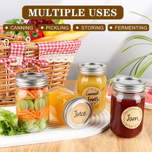 HWASHIN 20 Pack 12 oz Mason Jars with Lids and Bands, Regular Mouth Canning Jars, Clear Glass Jars for Canning, Pickling, Preserving, DIY Projects