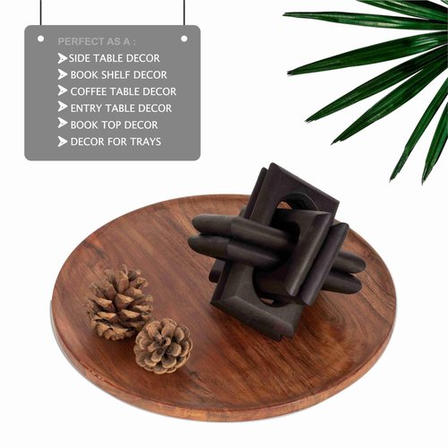 ANONYO Boho Wooden Chain Links Decorative Object for Coffee Table & Shelf | Handmade Mango Wood Knot Sculpture | Rustic Modern Arch Décor for Living Room, Entryway, Console,Office Home Accent (Black)