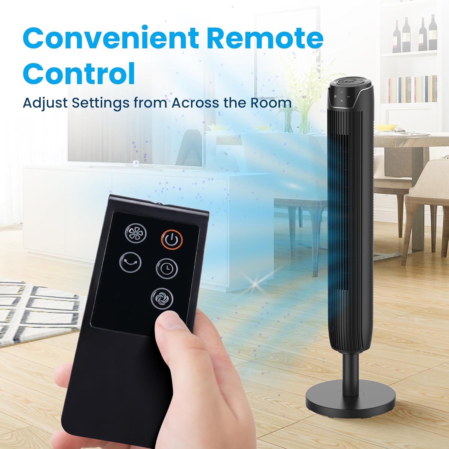 Senville 42" Bladeless Oscillating Tower Fan - Quiet Operation, Remote Control, 3 Modes, Black