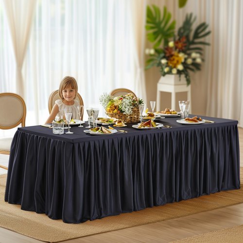 Wish Care 2 Pack Black Rectangle Table Clothes for 8 Foot Tables, Polyester Fitted Tablecloths 8ft Stretch Table Cover for Wedding, Birthday, Parties, Trade Show, Craft Show