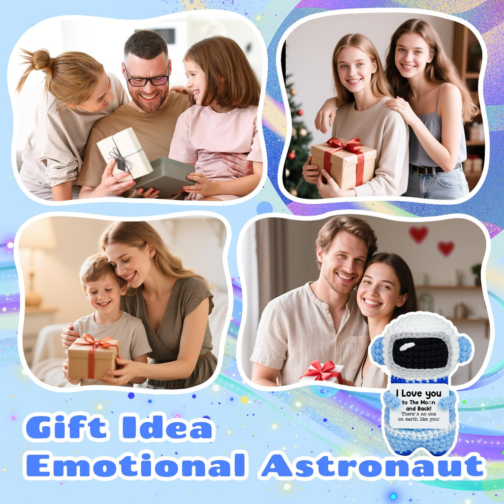 WoollyPearl Gifts for Him Her Boyfriend Girlfriend, Handmade Positive Crochet Astronaut, I Love You Anniversary Mothers Day Birthday Gifts for Women Men Mom Dad Teens Daughter Son