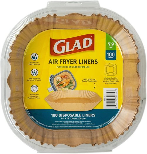 Glad Air Fryer Liners - Nonstick, Heat Resistant, Food Grade Material - 7.9" | 100 Count for Square & Round Fryers
