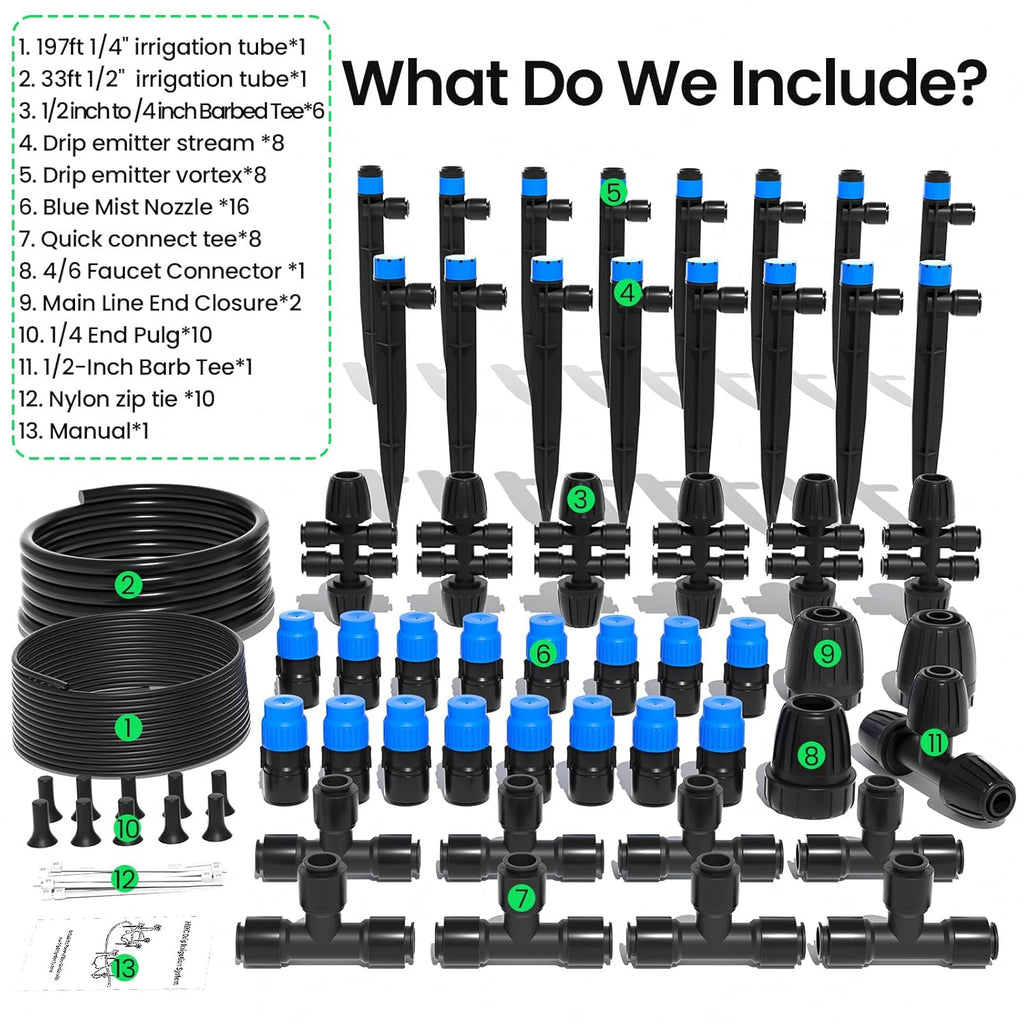 MIXC Drip Irrigation System Kit - 230FT Automatic Garden Watering with Adjustable Nozzles & Sprinklers