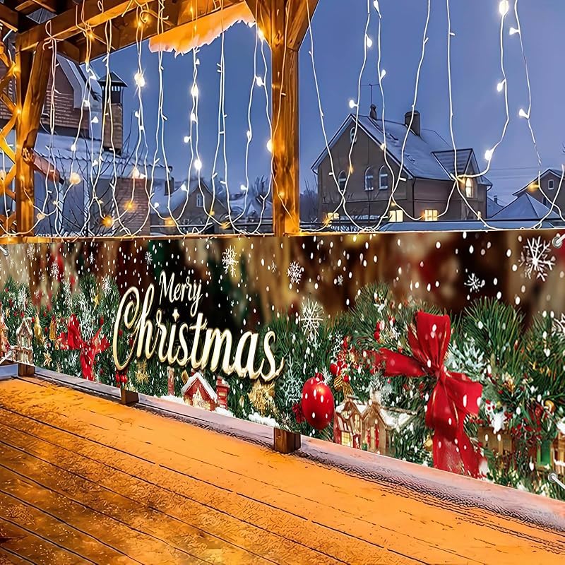 Merry Christmas Banner for Fence 118 x 20 Inch - Pine House Decor (Variation: Merry Christmas Banner#02)