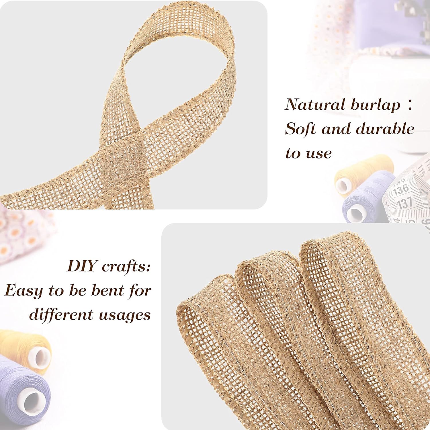 Burlap Ribbon by [Brand Name] - 20 Yards of 1-Inch Wide Natural Jute Fabric Roll | Wired Edge for Crafts & Decorations