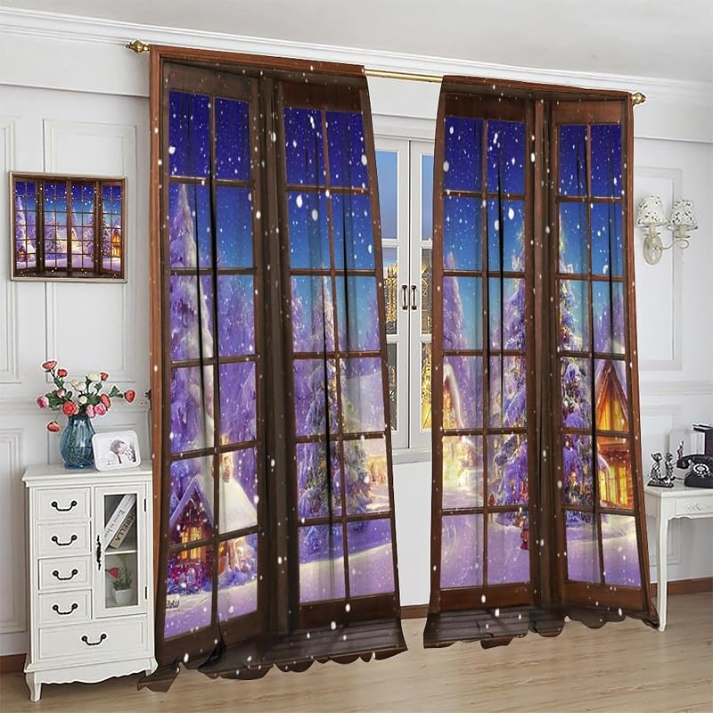 Winter Snow Christmas Curtains - 42x45in Blackout Drapes for Living Room & Bedroom (Variation: Winter Snow-2+21" W x 45" L)