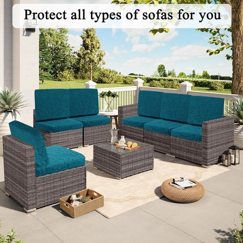 Hebe Stretch Patio Cushion Covers Set - 8 Waterproof & Washable Slipcovers for Outdoor Furniture