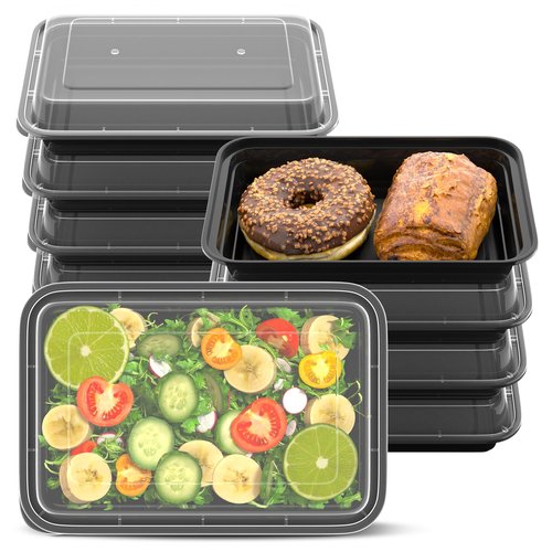 Geisoun 28oz Meal Prep Containers [50-Pack], Reusable Bento Box with Easy-Snap Leakproof Lids - Microwave, Dishwasher & Freezer Safe Food Storage, BPA-Free Plastic Lunch Containers (Black)