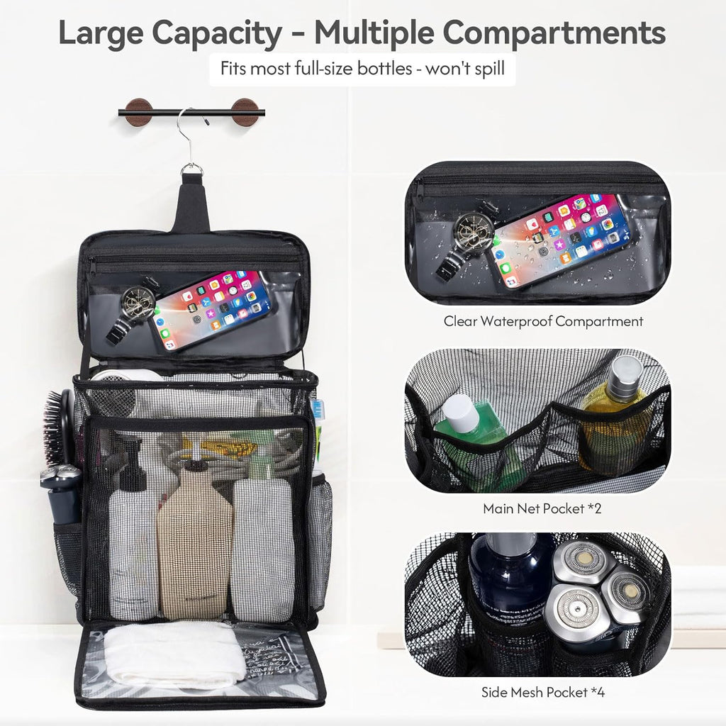 Skiennix Portable Mesh Shower Caddy - Collapsible Organizer with Hanging Hook & Quick Dry Design | Large Capacity for Travel, Dorms, Camping, Gym