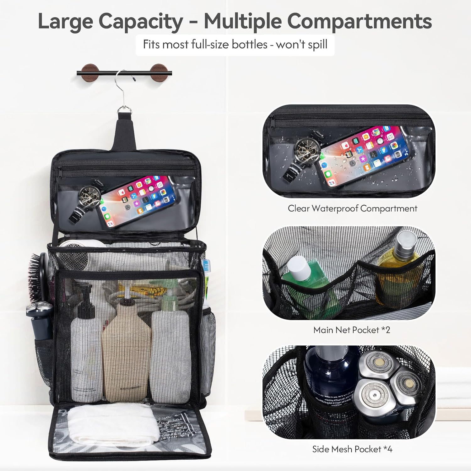 Skiennix Portable Mesh Shower Caddy - Collapsible Organizer with Hanging Hook & Quick Dry Design | Large Capacity for Travel, Dorms, Camping, Gym