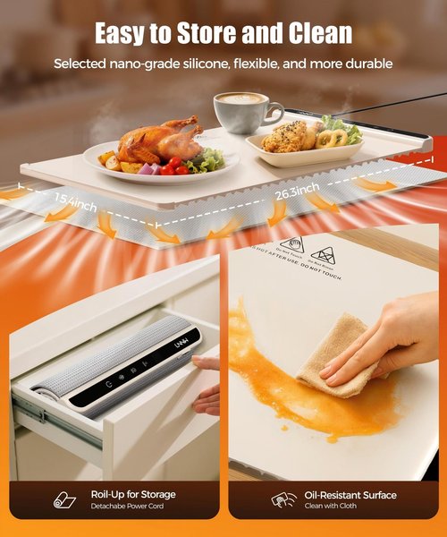 Food Warming Mat with Heat-Resistant Pad, 26X15 Inch, 6-Level Temp 6-Hour Timer, Child Lock Safety,Food Warmer Chafing Dishes for Buffet.
