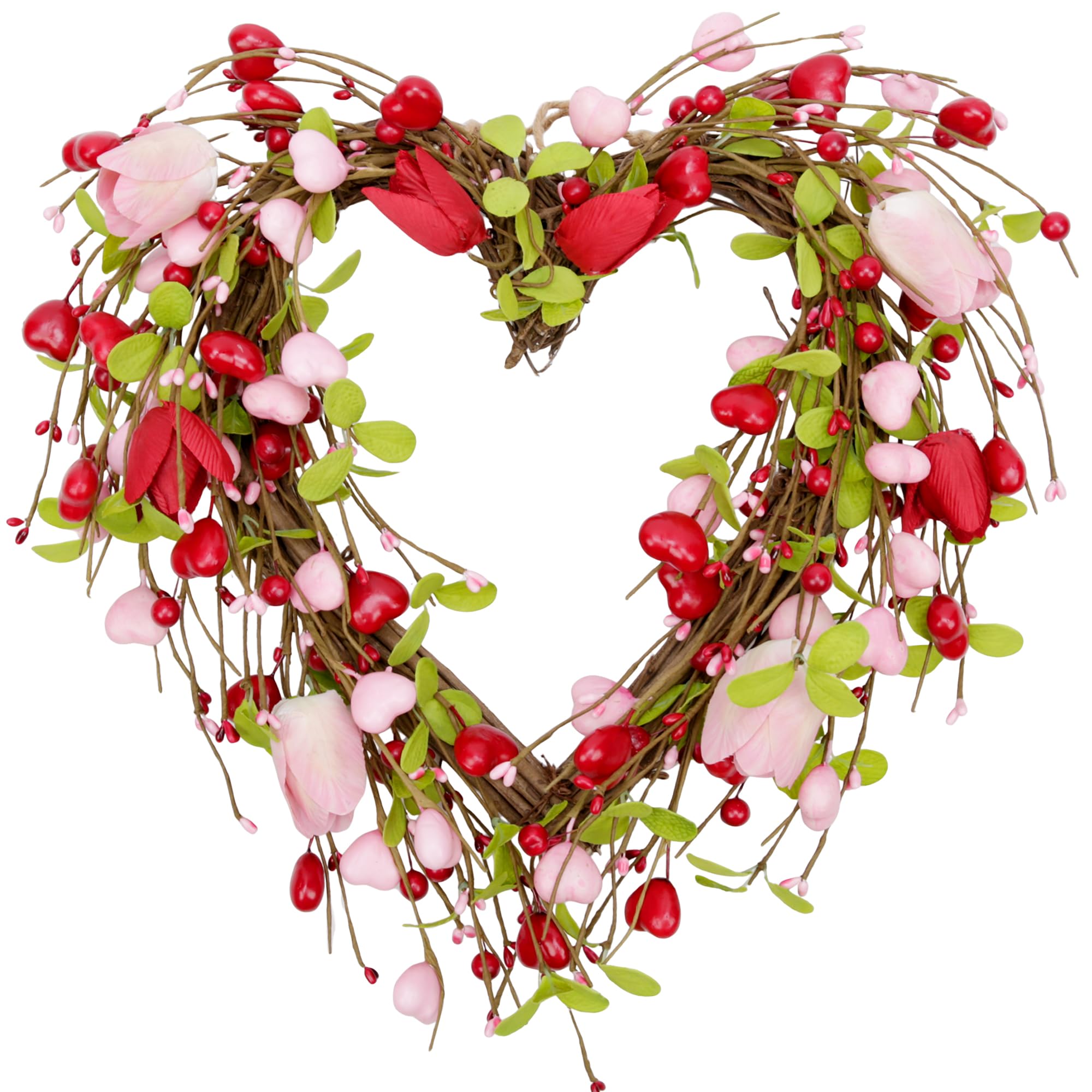 15 Inch Valentine's Day Wreath for Front Door Heart Wreaths Valentine's Day Decorations Pink Tulip Spring Wreath for Valentine's Day Gift Anniversary Wedding Home Decor