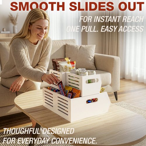HOMESTEAD Stackable Solid Wood Storage Bins for Kitchen Pantry & Countertop, Ventilated Potato and Onion Basket Organizer with Handles, Wooden Produce Storage Containers, 3-Pack, White