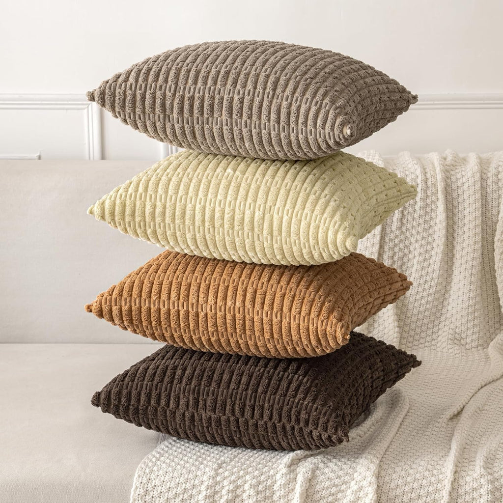 MIULEE Corduroy Throw Pillow Covers - Soft Boho Striped Design | 16x16 Inch for Modern Farmhouse Decor