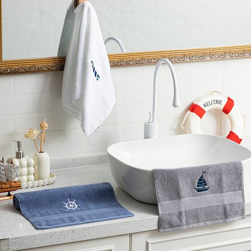 HunnmingRe 3 Pcs Nautical Hand Towels 13.3 x 28.4'' Nautical Bathroom Decor Summer Dark Blue White Cotton Dish Towels Coastal Boat Owners Gift for Home Bath Kitchen Beach Accessories