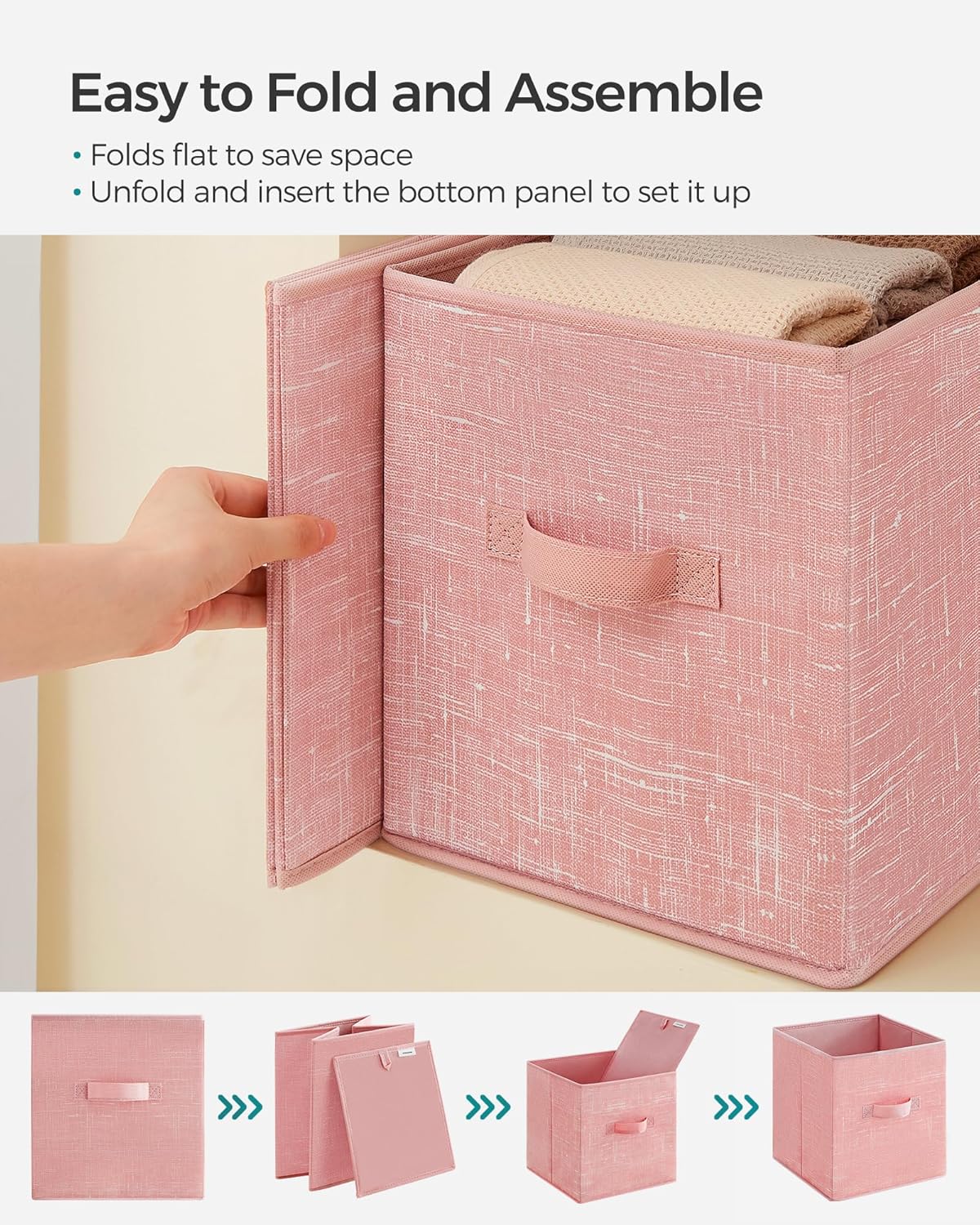 SONGMICS Storage Cubes - 11-Inch Non-Woven Fabric Bins with Double Handles | Set of 6 in Jelly Pink for Closet Organization