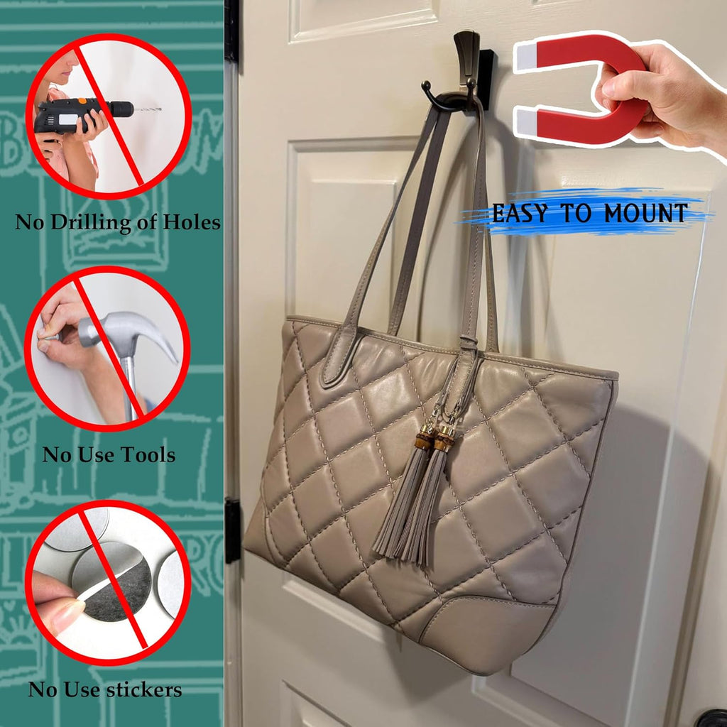 ULIBERMAGNET Magnetic Coat Hooks - Retro Heavy-Duty Double Hooks for Metal Doors | Perfect for Towels, Coats, and Bags