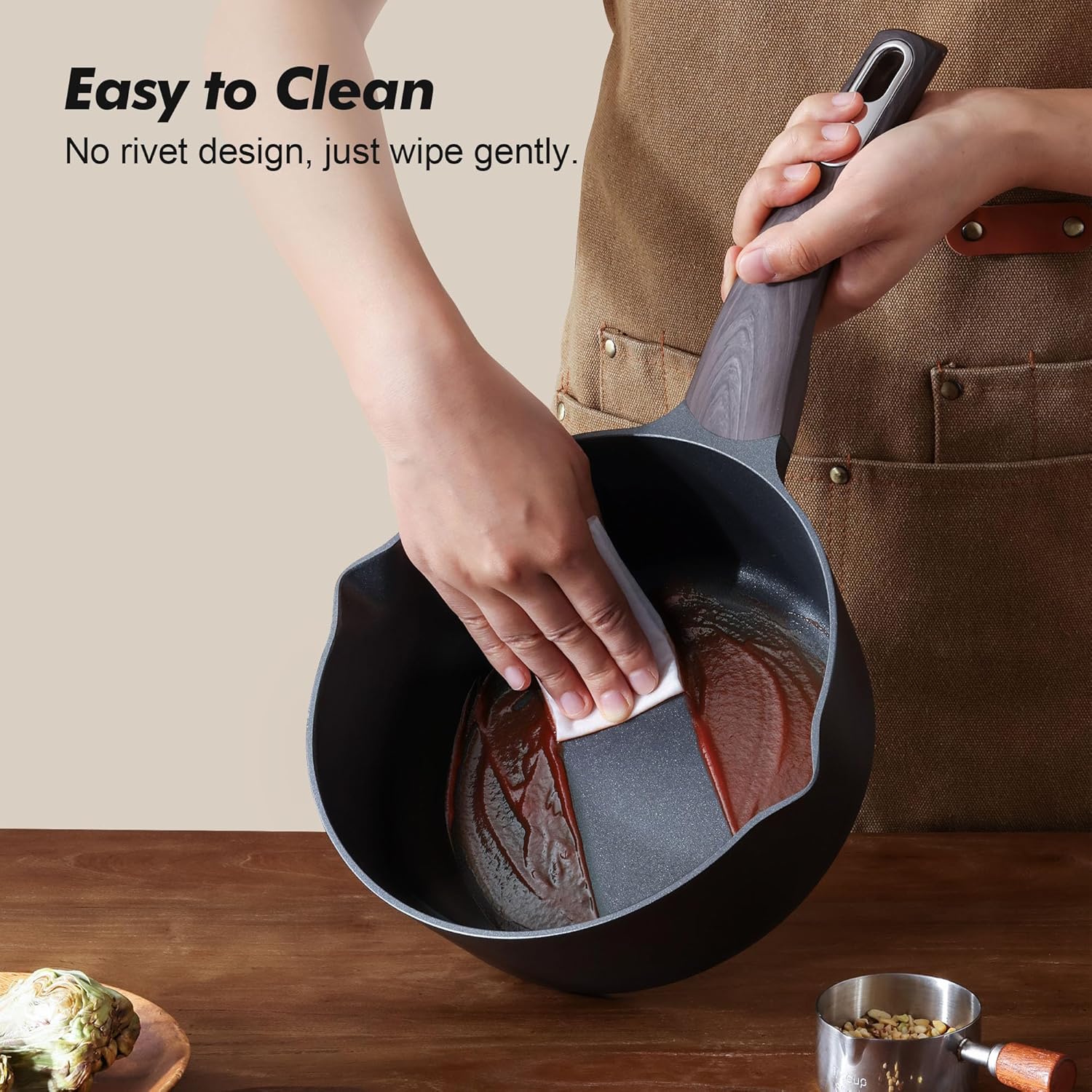 SENSARTE Nonstick Saucepan Set - 2.0 & 3.0 Quart Cooking Pots with Lid & Pour Spout | PFOA Free, Easy to Clean